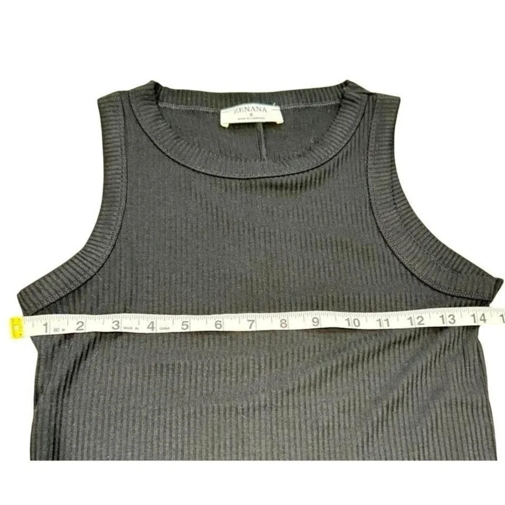 Zenana Womens Ribbed‎ Tank Top Black Crew Neck Sleeveless Basic Size S - Picture 4 of 5